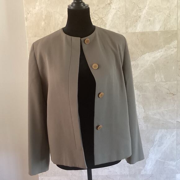 VTG Giorgio Armani Blazer 38 Olive Wool Collarless Minimalist Italy Structured - Picture 8 of 11
